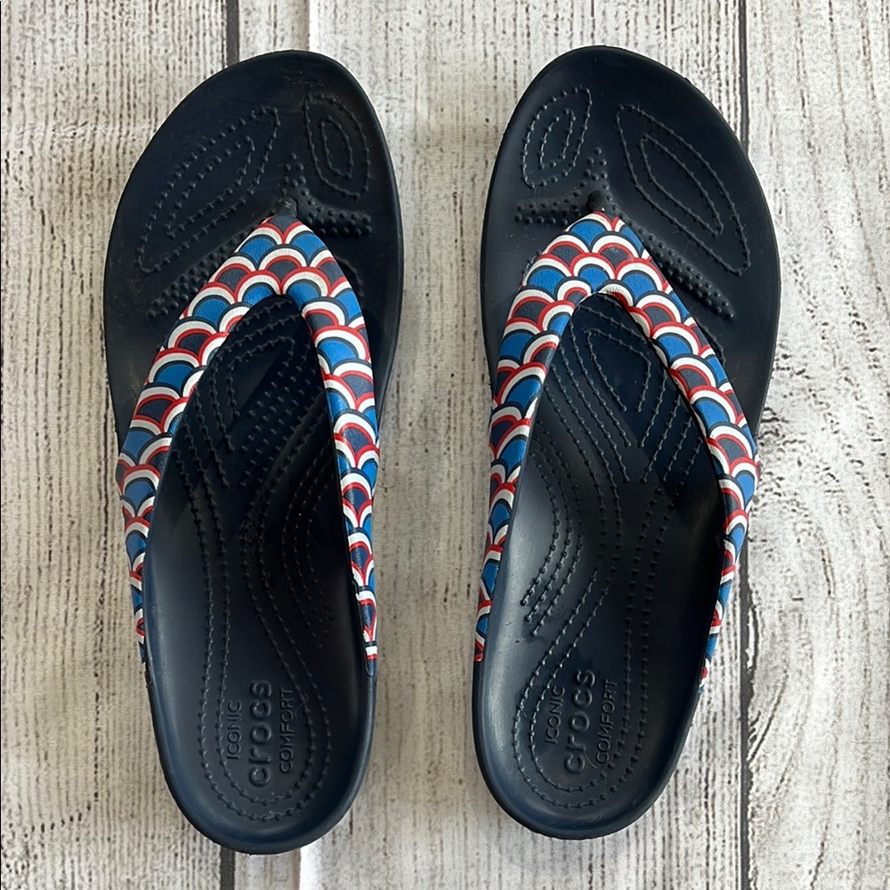 CROCS Red and Blue Sandals with Braided Straps